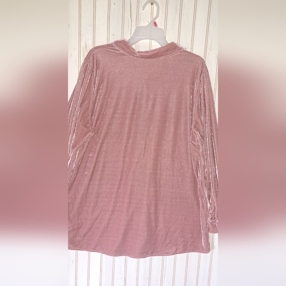Ladies Soft Surroundings Soft Rose Velvet Tunic Top 1X Button Front Long Sleeve - Picture 6 of 9